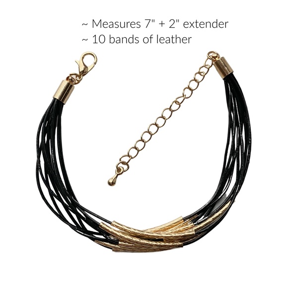 Leather Bracelet in Black with Gold Accents - Picture 2 of 2